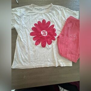 Picnik Kids White Tee‎ with Pink Flower and Pink Pants
